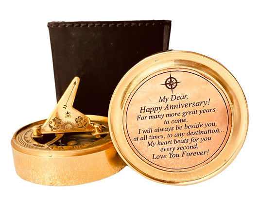 Anniversary Sundial Gift for Him or Her Sundial Clock Compass - Unique Gift for Husband or Wife, Men 1st Wedding Anniversary 50th 40th 25th 20th Year Celebration (Anniversary Sundial Leather Case)