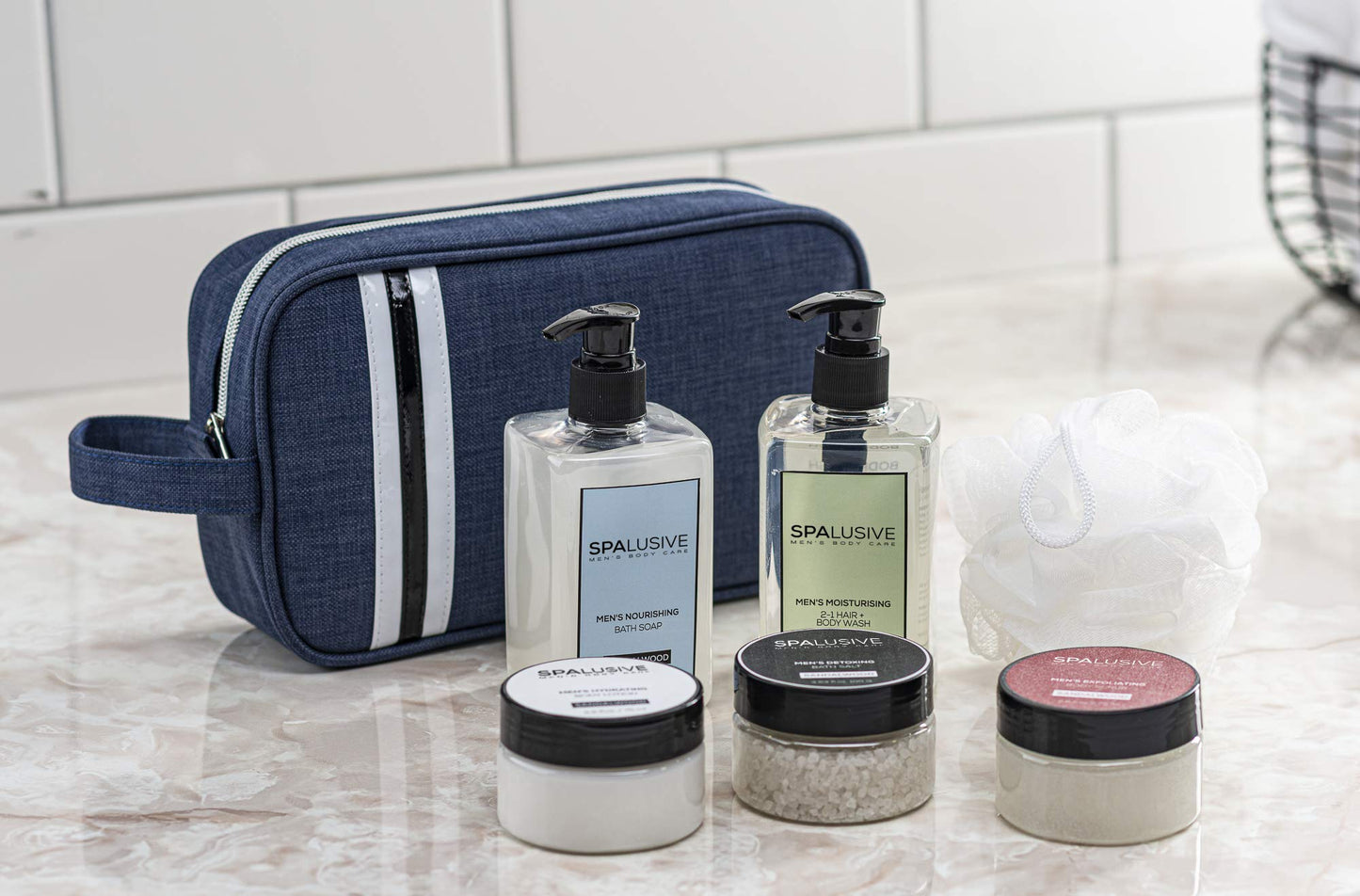 SpaLusive Luxury Spa Gift Set for Men - Natural Men’s Gift Basket - Great Gift For Guys for Holidays, Birthdays, High School, College Grad, Father’s Day Bath And Body Set - Fresh Sandalwood Scent