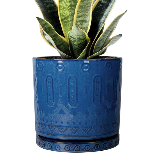 Eightpot 6 Inch Plant Pot - Ceramic Planter for Outdoor Plants Indoor Plant Pot with Drainage Holes and Saucer Succulent Pot Modern Round Flower Pot for House Room Decor Blue