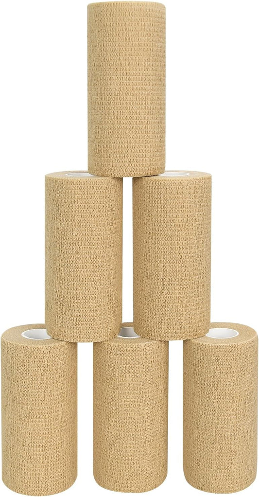 6pcs 4in Self Adhesive Bandage Wraps, 5 Yards Skin Color, Breathable Self-Adherent Wrap Rolls for Sports, Wrist, Ankle and Swelling