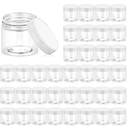 Eternal Moment 36 Pack 2 OZ Plastic Jars Round Clear Cosmetic Container Jars with Clear Lids, Perfect for Lotion, Slimeï¼Cream, Ointments, Makeup, Eye Shadow, Samples, Pot, Travel Storage