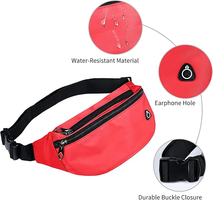 Fanny Packs for Men and Women, Waterproof Sports Waist Pack Bag for Travel Hiking Running Hands-free