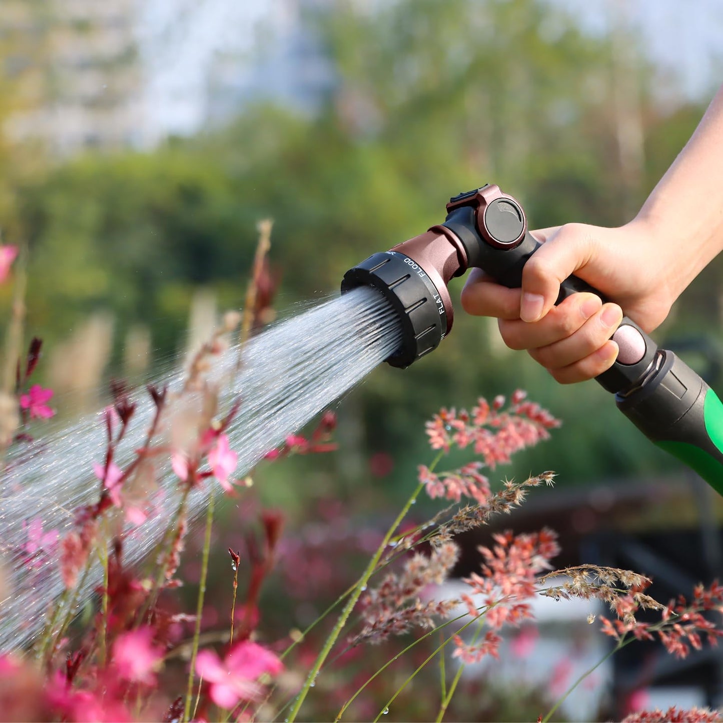 RESTMO Heavy Duty Hose Nozzle, Metal Garden Water Hose Sprayer with 7 Watering Patterns, Thumb Control, On Off Valve, High Pressure Nozzle Sprayer for Watering Plants, Car and Pet Washing