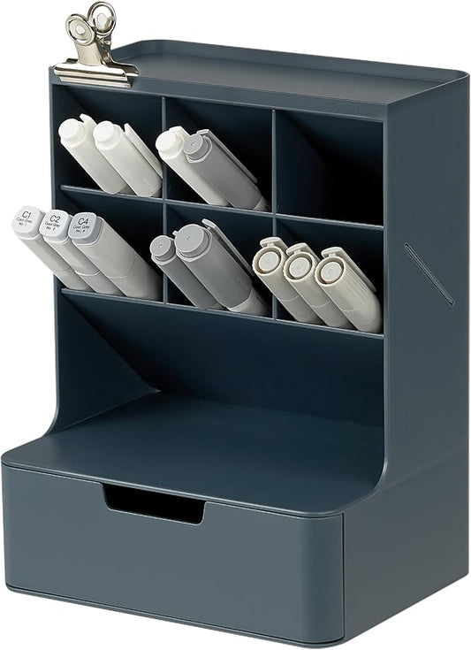 BLUE GINKGO Hive Desk Organizer â Vertical 6-Compartment, Full-drawer Storage â Space-Saving Pen Holder, Stationery Storage â Organizer for Office, School Supplies, Makeup (Made in Korea, Blue)