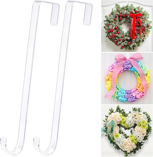 12" Clear Wreath-Hanger Non Scratch Over The Door Hooks,2 Pack Easter Halloween Christmas Decoration Welcome Sign for Front Doors DÃ©cor Inside Outside,Slim Hangers Organizer for Home