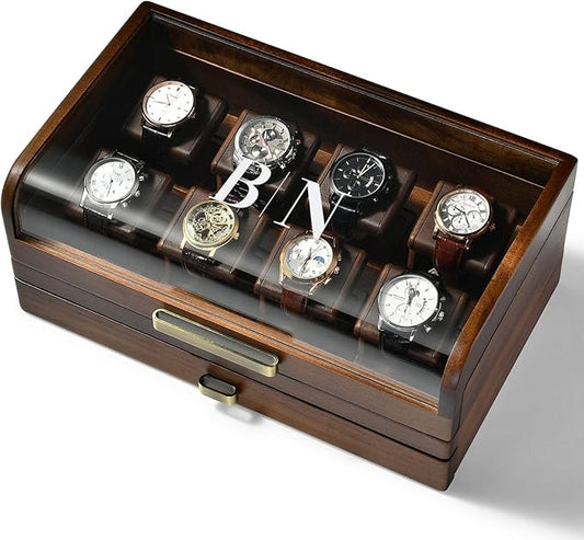 Personalized 8 Slot Wooden Watch Box with Acrylic Lid & Drawer â Engraved Menâs Watch Organizer, Detachable Stands â Luxury Gift for Watch Collector, Groomsmen, Anniversary, Fatherâs Day