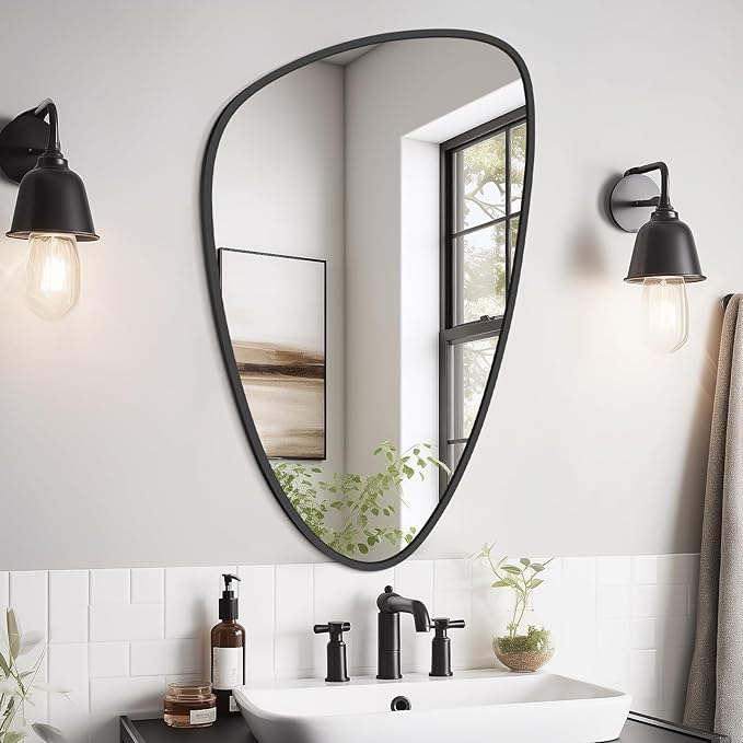 WallBeyond Asymmetrical Mirror, Irregular Wall Mirror, Wall Mirrors Decorative for Bedroom Living Room entryway Hall, Wall Mirror for mid Century Modern Decor 31" H x 20" W, Black