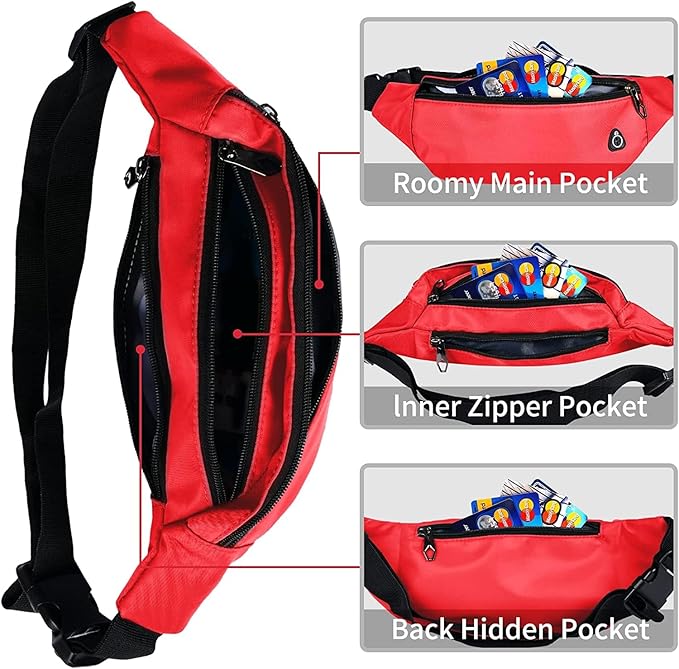 Fanny Packs for Men and Women, Waterproof Sports Waist Pack Bag for Travel Hiking Running Hands-free