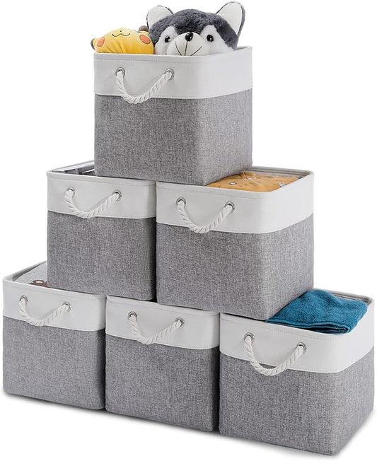 Oterri 6 Pack Cube Storage Bins, Foldable Storage Cubes, 11x11 Inch Fabric Cubes Storage Basket, Decorative Storage Basket for Home, Shelves, Nursery Organizers(Grey/White)