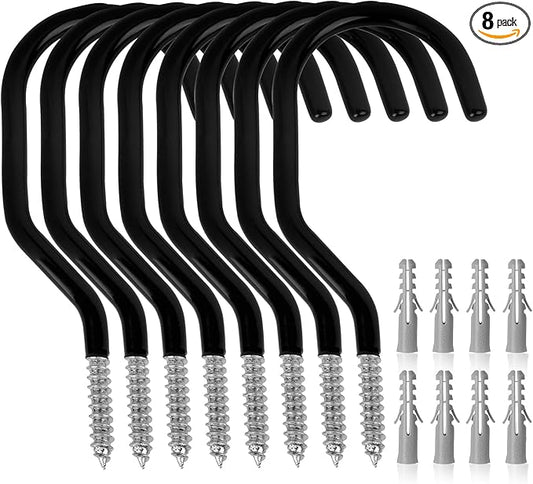 SWANLAKE 8-Piece Heavy Duty Garage Bike Hooks, 6-inch Bike Hooks for Garage Organization, Wall & Ceiling Mount Screw in Hanging Hook, Max Unit Load 100LBS Rustproof Utility Hook Bikes Hanger
