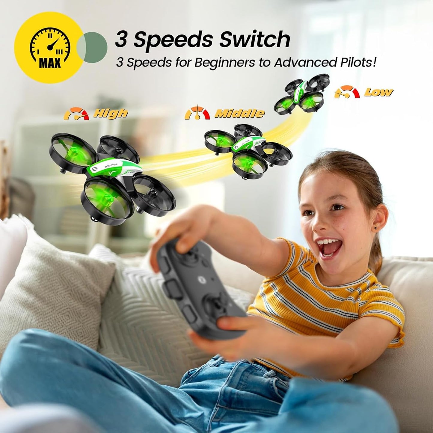 Holy Stone Mini Drone for Kids and Beginners, Indoor Outdoor Quadcopter Plane for Boys Girls with Auto Hover, 3D Flips, 3 Batteries, Headless Mode, Great Gift Toy for Boys and Girls, HS210 Green
