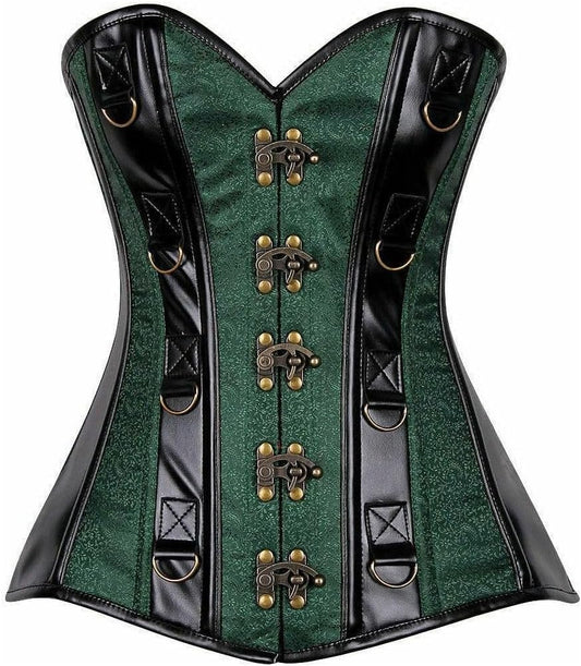 Daisy Corsets Top Drawer Brocade & Faux Leather Steel Boned Corset Underwear