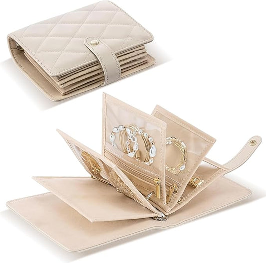 Velvet Travel Jewelry Organizer Book with Zipper Pouches â Anti-Tarnish, Scratch-Proof Jewelry Storage for Rings, Necklaces, Earrings, Bracelets â Portable Soft Case for Women (White)