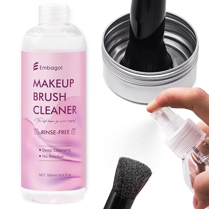 Makeup Brush Cleaner, Easily Remove Stubborn Makeup, Dirt & Impurities from Makeup Brushes, Rinse-Free & Quick Drying & Vegan & Cruelty-Free(500ml/16.9 fl oz)