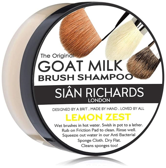 Sian Richards London Goat Milk Lemon Zest Solid Brush Shampoo â Professional Makeup Brush & Natural-Hair Brush Cleaner and Sponge Soap, 2oz