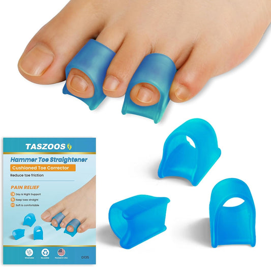 Hammer Toe Straightener Corrector - (6Pcs, Blue) - Hammer Toe Corrector for Women & Men - Gel Toe Splint Relief for Bunion, Overlapping, Crooked, Broke Support - 3 Different Sizes (S/M/L)