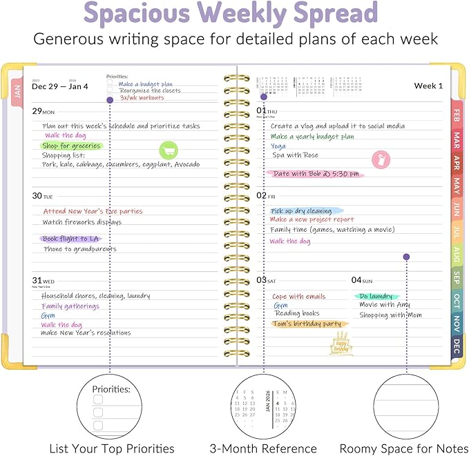 2026 Planner, Forvencer Calendar Planner Weekly and Monthly, Jan 2026-Dec 2026, 6" X 8", Hardcover Agenda Book, Daily Journal Organizer with Inner Pocket, Notebook for Office School, A5, Black