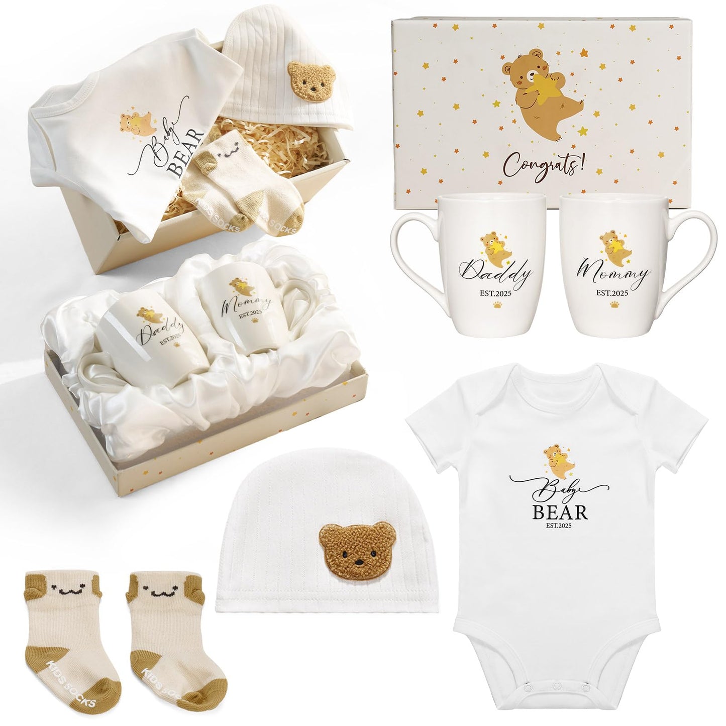 AW BRIDAL New Mom Gifts for Women, Pregnancy Gifts for New Parents First Time Moms, 2025 Gender Reveal Gift with Mom and Dad Coffee Mugs for Expecting Parents to Be, Baby Shower