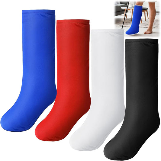Shyyween 4 Pcs Leg Cast Cover Medium Short Cast Sock Cover Below the Knee Leg Sleeve for Foot Men Women Plaster Stocking Protective (Blue, Red, White, Black)