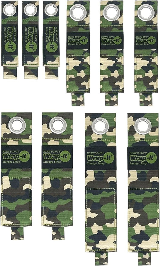 Heavy-Duty Wrap-It Storage Straps - Assorted 10-Pack (Camo) - Hook and Loop Storage Strap, Extension Cord Organizer, Hose, Cable Straps, Rope Organizer, Electrical, Hose, Garage Wall Hanger