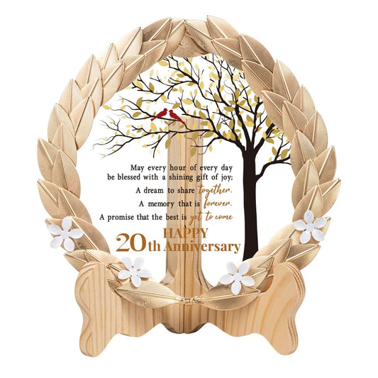 20th Anniversary Wedding Gifts Crystal Plate with Gold Leaf Wreath - 20 Years Anniversary Wedding Unique Gifts Ideas for Parents Couple - Cardinal Style