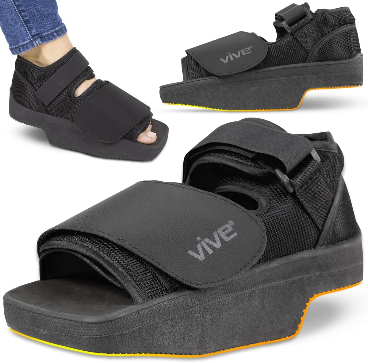 Vive Wedge Post-Op Shoe - Offloading Boot for Heel or Ankle Pain - Medical Foot Recovery for Bone or Soft Tissue Surgery, Fracture, Plantar Fasciitis, Ulcerations, Feet, Wounds, Open Toe (X-Large)
