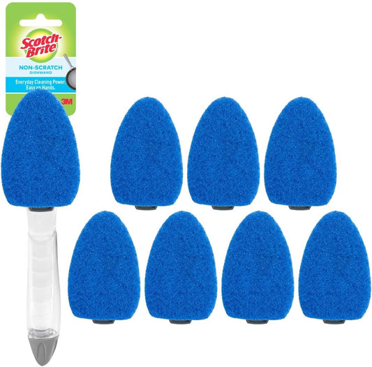 Scotch-Brite Non-Scratch Dishwand Kit, Includes 1 Wand & 8 Refill Pads, Keep Hands Out of the Mess, Blue