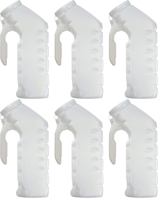 Male Urinal Splash Proof Lid - 32oz/1000ml - Pack of 6 - Portable Pee Bottles for Men, Portable Urinal for Car, Elderly & Incontinence