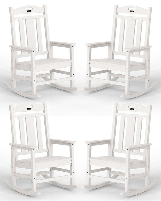 Ciokea Oversized Outdoor Rocking Chairs Set of 4, 380lbs Heavy-Duty Large Patio Rocker, High Back Cozy Porch Chairs, Weather Resistant Patio Rocking Chairs for Outside, Fire Pit, Deck, White