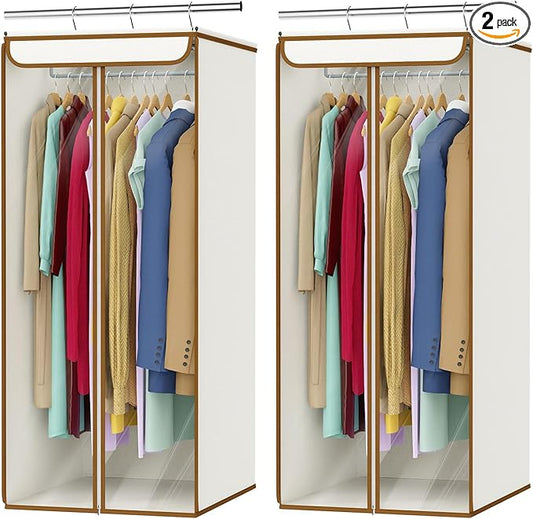 Univivi Garment Bags for Hanging Clothes, Large Clothes Storage Bags Closet Organizer with Clear Window, Premium Hanging Garment Storage Bag for Suits, Coats, Dresses, 40", 2 Pack (Beige)