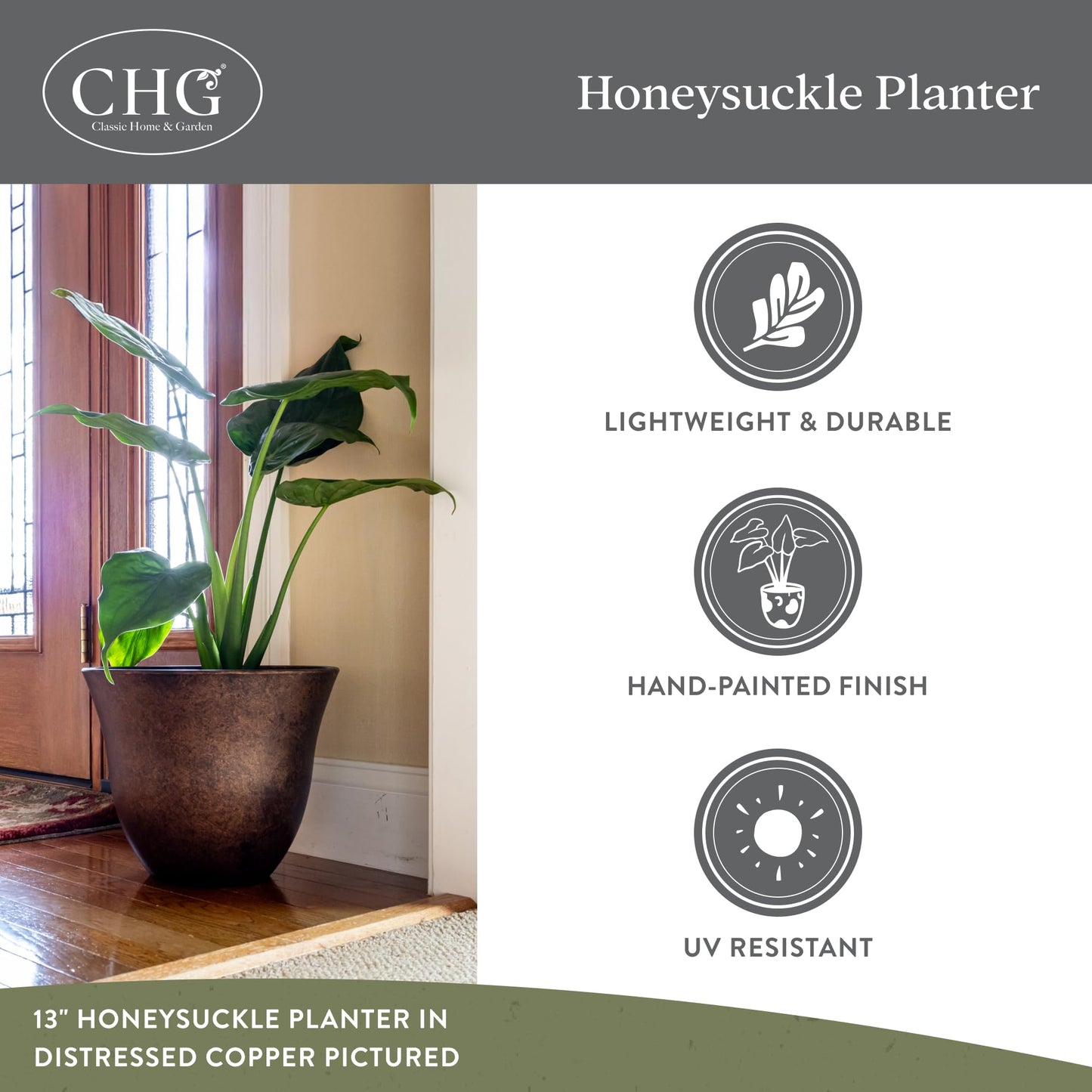 Classic Home and Garden Honeysuckle Resin Planters - Lightweight Indoor & Outdoor Plant Pots - UV-Resistant Plastic Flower Pots - Pot Planters for Flowers & Herbs (15" Tequila Sunrise)"