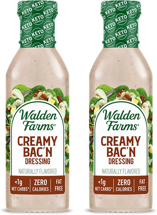 Walden Farms Creamy Bac’n Dressing – Low Carb, Calorie-Free, Gluten-Free, Keto-Friendly, Sugar-Free, Fat-Free, Dairy-Free Smoky Bacon Flavor – 2-Pack, 12 oz Bottles