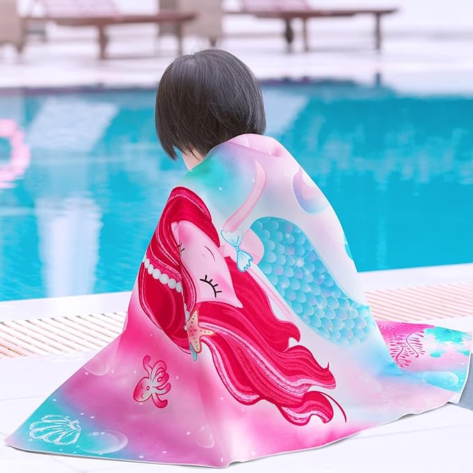 WERNNSAI Mermaid Kids Beach Towel - 30” x 60”Mermaid Sand Free Towels for Girls Quick Dry Swim Towel Beach Blanket Ultra Absorbent Light Beach Towels Travel Towel