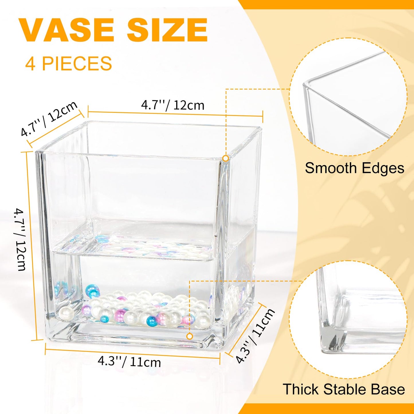 UrSpeedtekLive Set of 4 Square Glass Vases 5" x5" x 5", Clear Cube Flower Vases for Wedding Centerpieces, Candle Holders for Home Decor Party Events Ceremony
