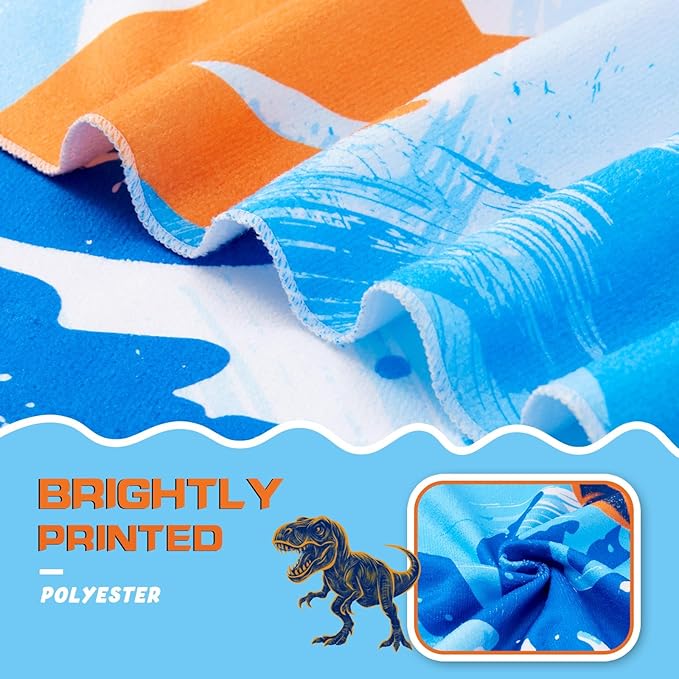 WERNNSAI Dinosaur Kids Beach Towel for Boys - 30” x 60” Quick Dry Sand-Free Swim Towels for Boys Super Soft Absorbent Towel, Pool Camping Travel Bath Towel for Outdoor Sports Picnic