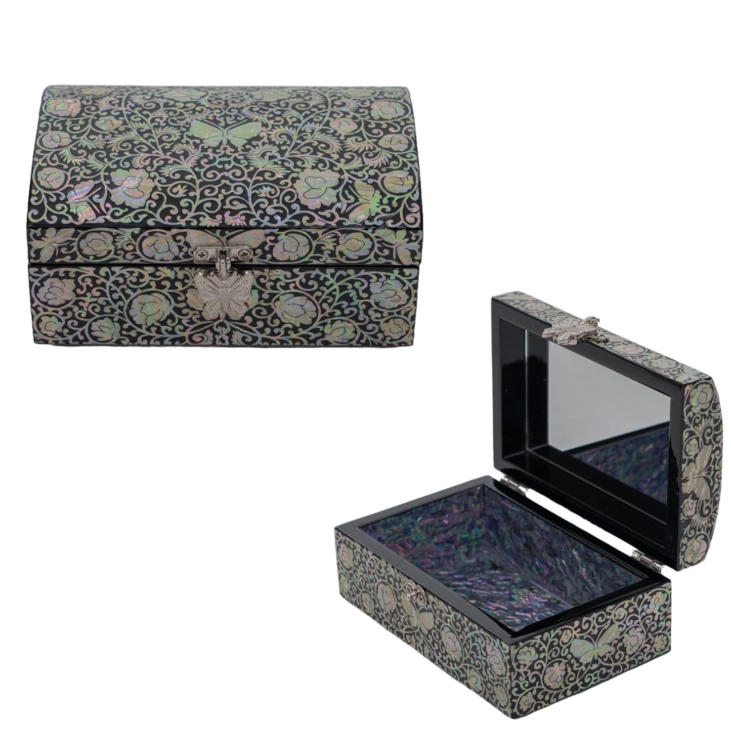 February Mountain Mother of Pearl Box - Handmade Trinket Box Mother's day Wedding Anniversary Christmas Birthday Gifts for women who have everything (Black-Butterfly)