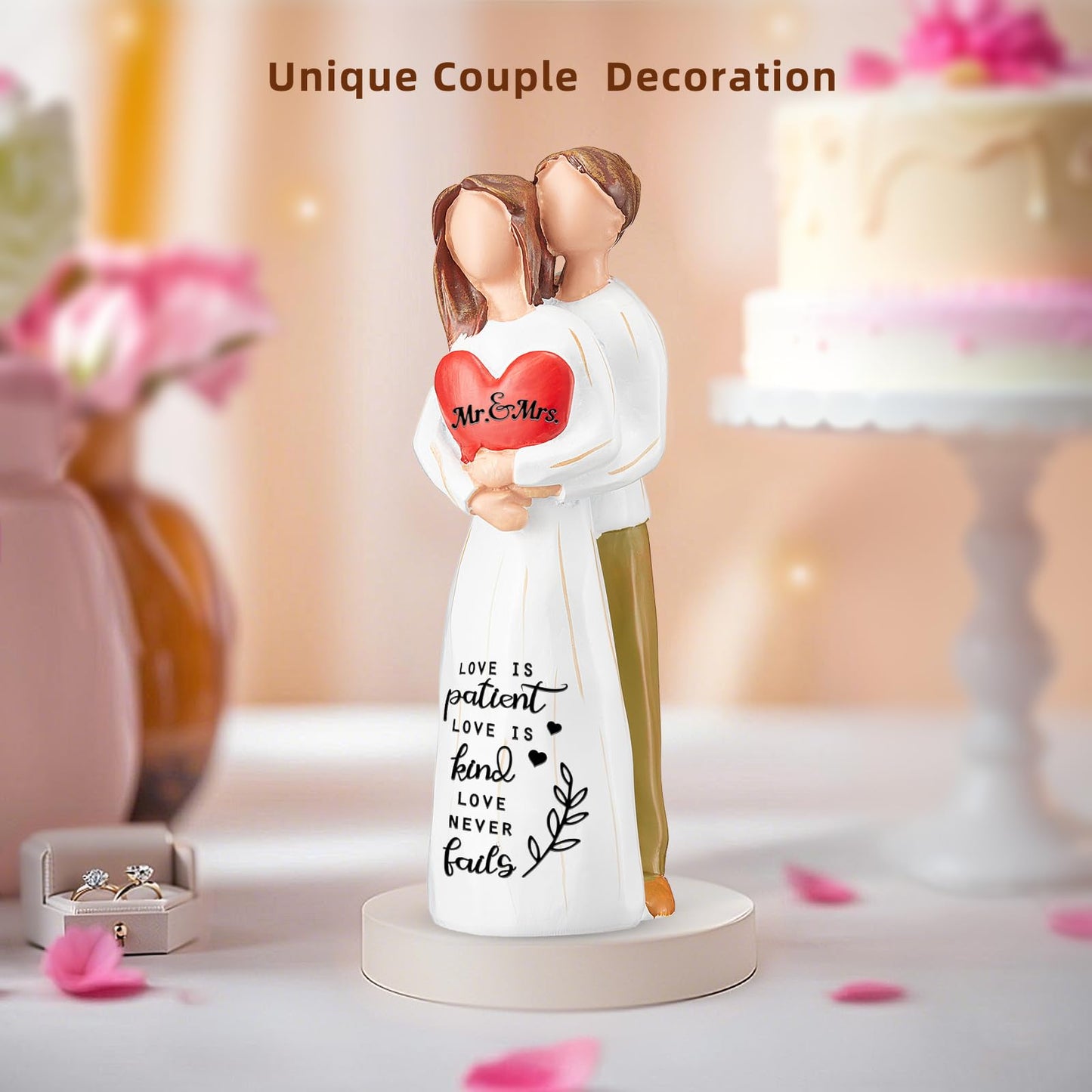 Wedding Gifts for Couple,Bridal Shower Gifts,7" Mr and Mrs Couple Figurine,Engagement Gift for Couples,Love is Patient Love is Kind Sculpted Hand-Painted Figure Gift for Husband Wife
