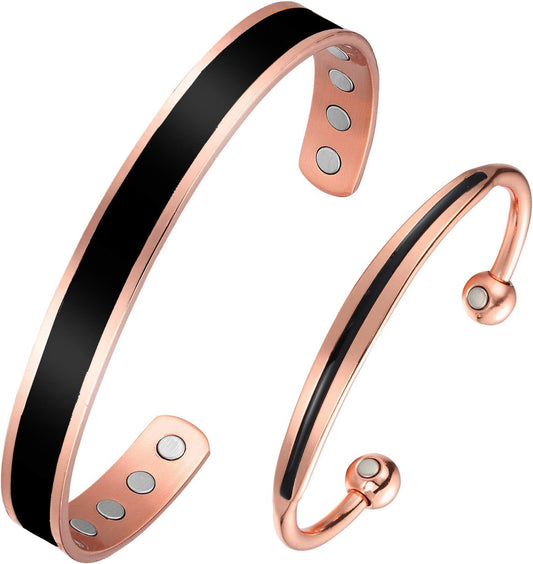BioMag 2Pcs Copper Bracelets for Women Men, 99.9% Pure Copper Magnetic Bracelet Cuff Bangle with 8Pcs Magnets, Adjustable Jewelry Gifts