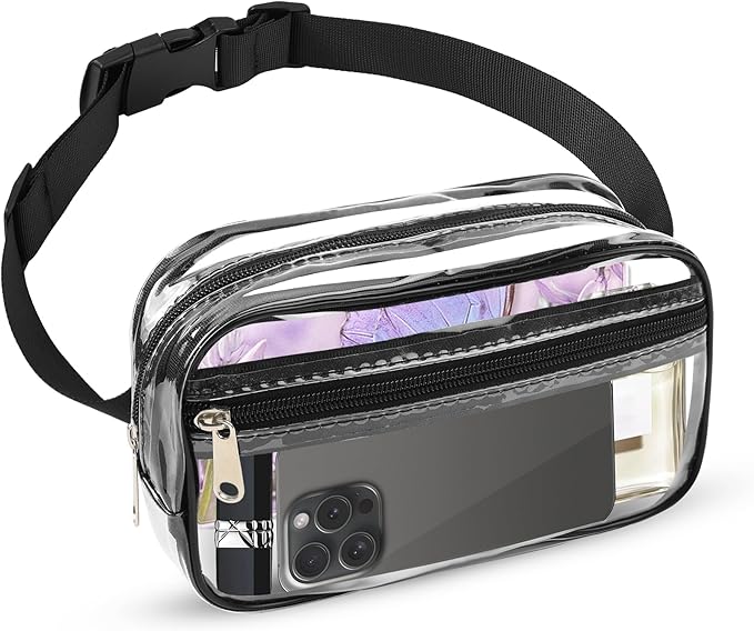 VOROLO Fanny Pack For Women And Men Crossbody Bag Belt Bag with Adjustable Strap Graduation Gifts Clear Black