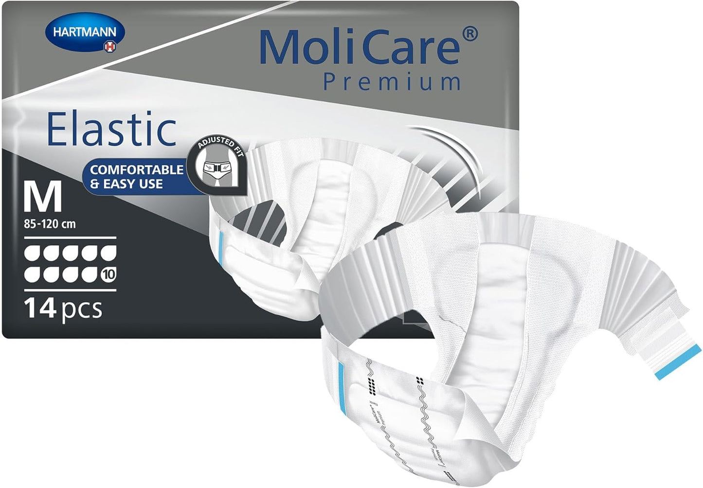 MoliCare Premium Incontinence Brief, 10D - Heavy Absorbency Adult Diaper with Refastenable Tabs - Unisex, Size Medium, 14 Count, 4 Packs, 56 Total