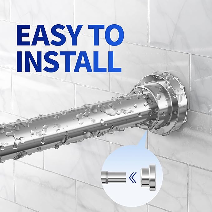 Mcrbeay Shower Curtain Rod, 1" Diameter Heavy Duty Tension Shower Rod, Non Slip Adjustable 28-74 inch No Drilling Shower Curtain Rods Spring Tension For Bathroom, Shower Stall, No Rust, Silver