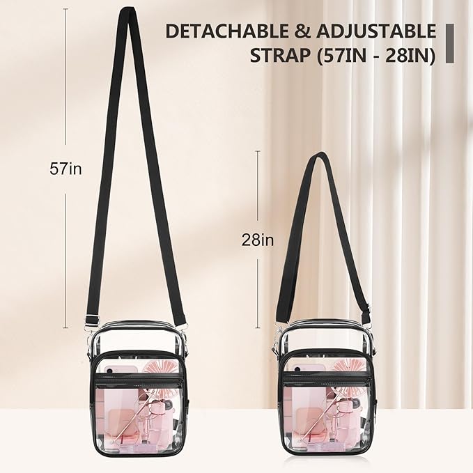 Blvornl Clear Crossbody Bag with Adjustable Shoulder Strap, Stadium Approved PVC Purse Bag, Messenger Bag