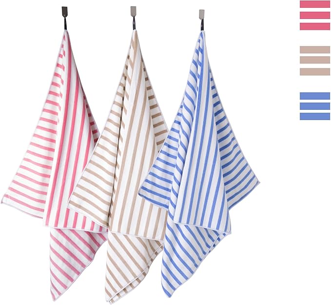 JML Beach Towels, 4 Pack, 30" x 60", Large Microfiber Bath Towel Set, Cabana Stripe, Absorbent, Quick Dry for Salon, Sauna, Hotel, Travel, Sport, Swimming, Pool, Yoga, Camping, Stripe Pink White