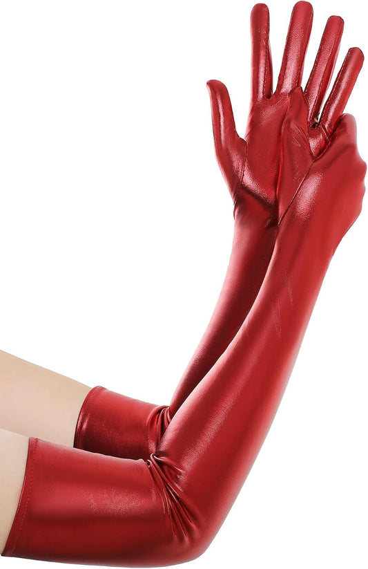 BABEYOND Long Gloves for Women - Shiny Metallic Wet Look Elbow Length Stretchy Halloween Costumes