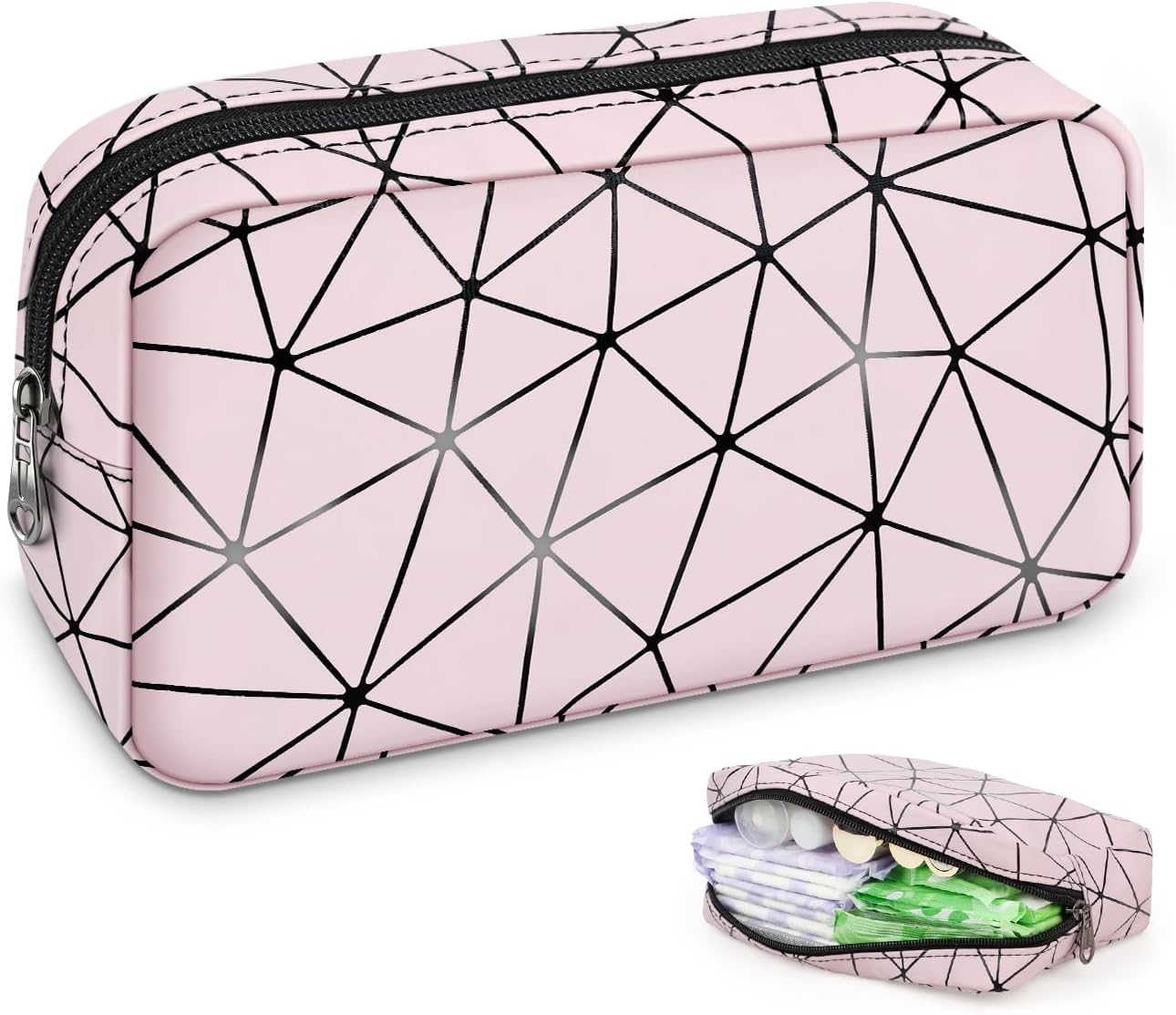 PU Leather Sanitary Napkin Storage Bag Small Make Up Bag Travel Cosmetic Bag Menstrual Cup Pouch First Period Kit Bag for Women Pink