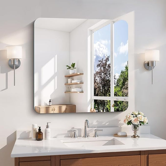 CILIBER Frameless Wall Mirror, 30" x 30" Square Bathroom Mirror Rounded Corner, HD Shatterproof Vanity Mirror with Polished Edge for Over Sink, Bedroom, Entryway, Vertical or Horizontal