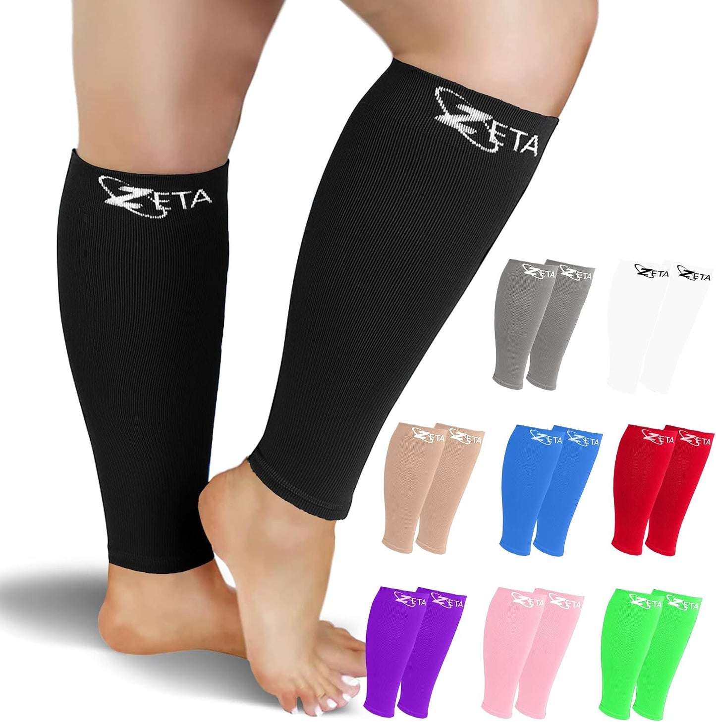 Zeta Wear Plus Size Calf Compression Sleeves for Women and Men, Wide Calf Footless 15-19 mmHg, 2XL-6XL
