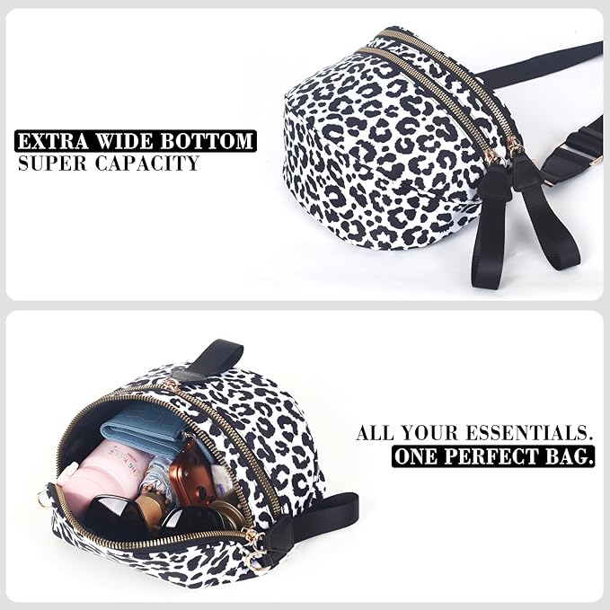 Bum Bag Crossbody Bag for Women | Spacious Bum Bags | Nylon Crossbody Fanny Packs | Leopard Purse Belt Wallet (Colour Bum Bag-Black and White Leopard)
