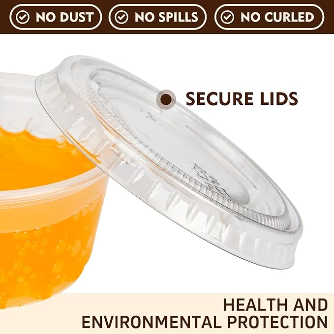 YEEHAW 100 Sets - 2 oz Jello Shot Cups with Lids, Portion Cups, Clear Disposable Plastic Jello Shot Cups for Meal Prep, Salad Dressing, Soufflé, Portion Containers