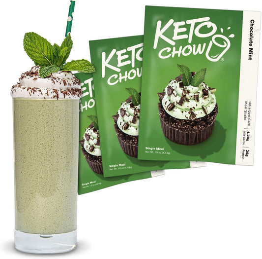 Keto Chow Chocolate Mint Meal Replacement Shake Powder, Nutritionally Complete Low Carb Meal, High Protein Breakfast or Lunch Replacement, Gluten Free, Keeps You Full for Hours, 3 Meals